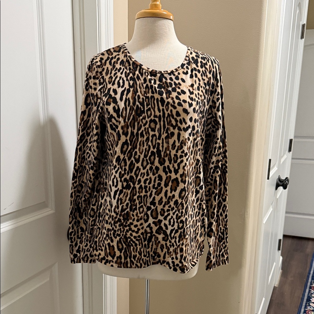 Leopard Print Long Sleeve Women's Top - Beige/Black